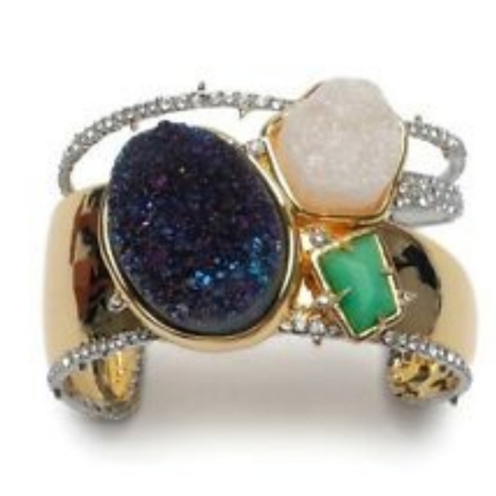 Alexis Bittar Druzy Quartz 10k Gold Bangle Cuff Bracelet - Picture 9 of 13